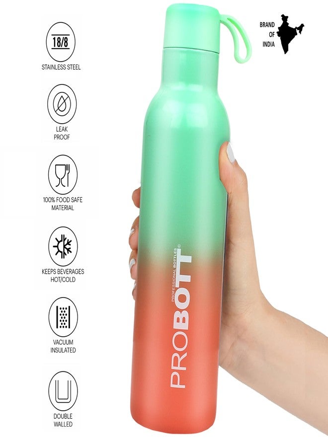 Probott Dream 500ml Stainless Steel Hot and Cold Water Bottle, Vacuum Insulated Flask Bottles, Dual Color Light Green & Orange | Easy to Carry for Travel, Camping, Gym, Sports, Office | Leak Proof - Image 3